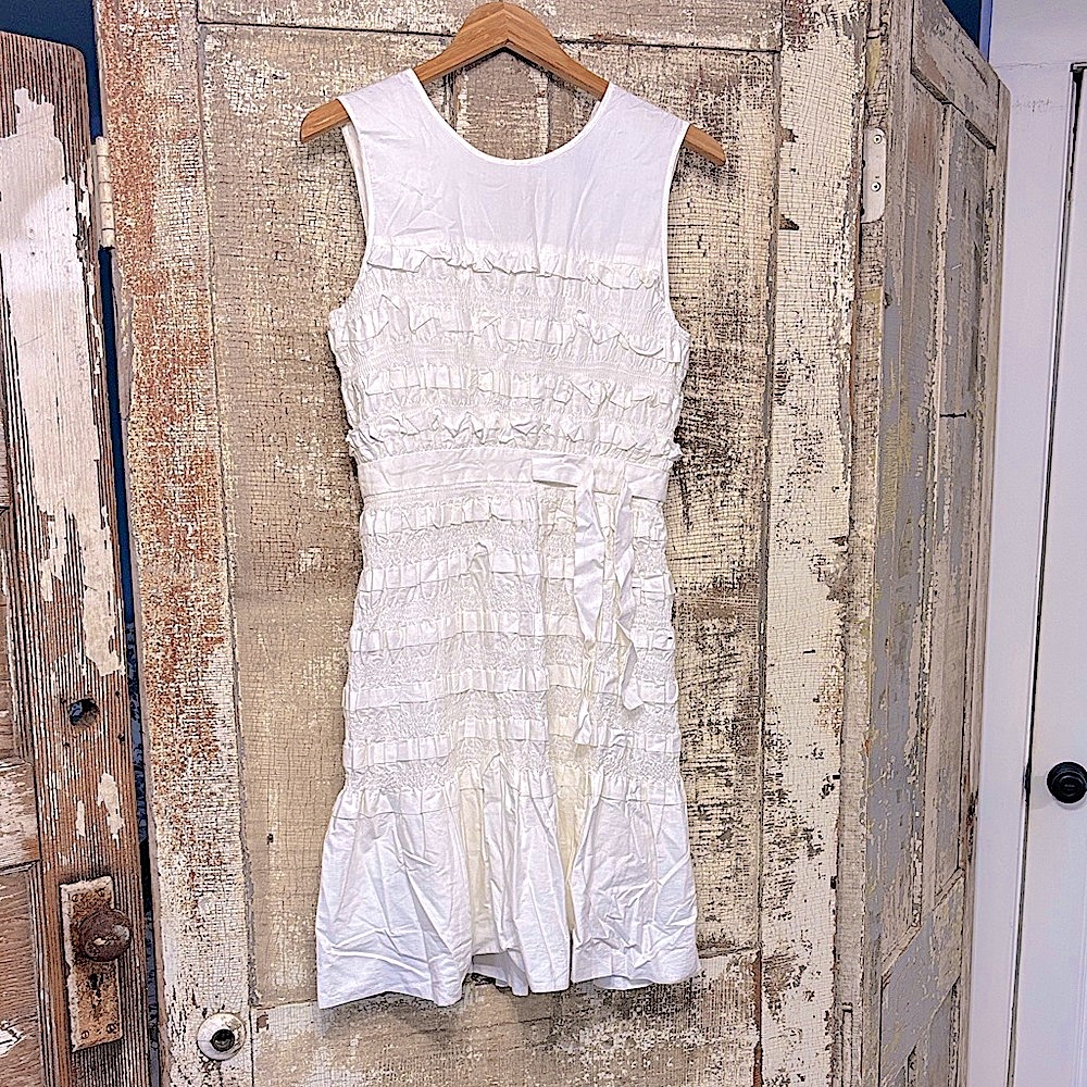French Connection White cream Ruffles bow knee length Dress 10 NWT wedding party